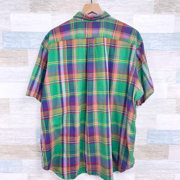 Ralph Lauren Classic Fit Short Sleeve Shirt Green Madras Plaid Mens 2XB 2X Big - Picture 3 of 6